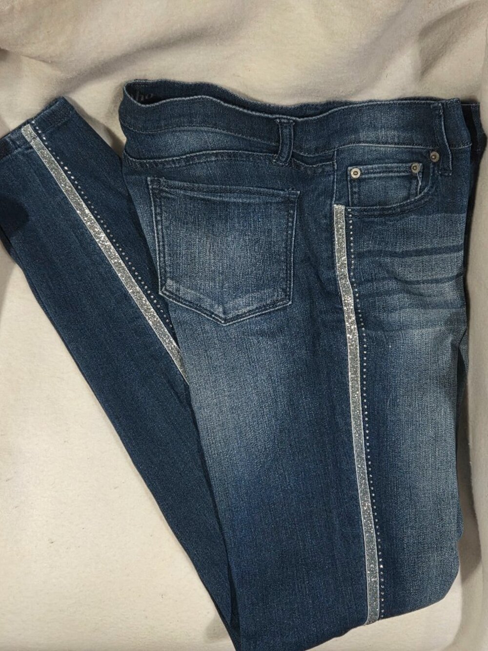 Soho New York & Company Rhinestone Stripe Legging Jeans Dark Wash Size 6